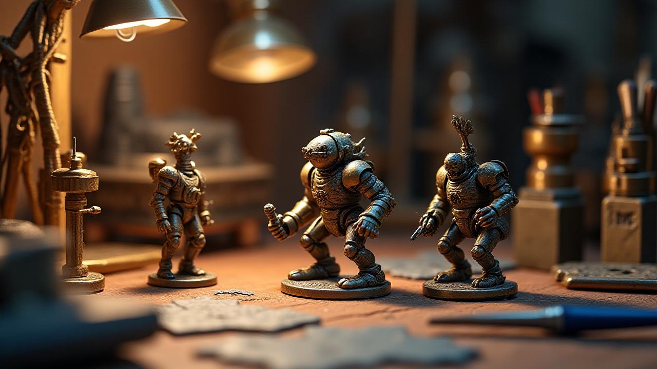 Warsztat Ironspire Miniatures z detalami steampunkowymi